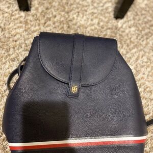 Tommy Hilfiger Blue and Red Backpack with Distinctive Stripe Detail